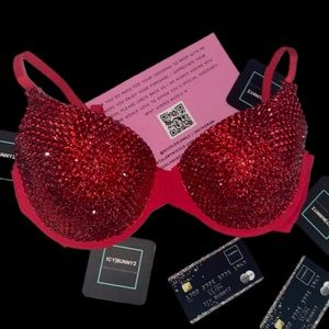 Crystal Rhinestone Classic Siam Red Glam Bling Bra Top All Sizes New